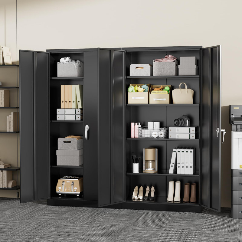Inbox Zero Storage Cabinet Steel Locking Cabinet With Doors And 4 Adjustable Shelves Tall Lockable File Tool Cabinet For Home Office Metal Classroom Cabinet Basement Wayfair